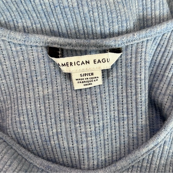 American Eagle Ribbed Stretch Knit Side Slit Soft Blue Bodycon Maxi Dress Size S - Picture 12 of 12